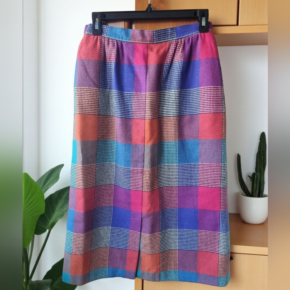 Mister Leonard Colorful Rainbow Colour Block Plaid Wool Women's Skirt 🇨🇦